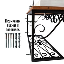 Lindo Balcão de Banheiro Rústico em Ferro e Madeira de Demolição Libertas Rosas Artesanato Bancada R - 12