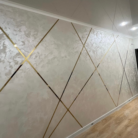 Fita Metalizada Decorativa Painel Parede Efeito Marmore 1 Metro Decoração Ripado Dourado Cabeceira S