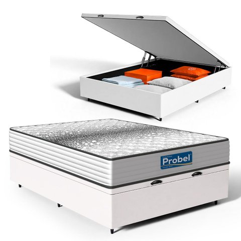 Cama Box Baú com Colchão de Molas Ensacadas Double Face Essence Probel Casal 138cm