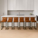 Ver imagem 1 de Banqueta Cozinha Alta com Encosto Kit 6 Lirina Industrial Preto Sintético Pu C05 - D’Rossi