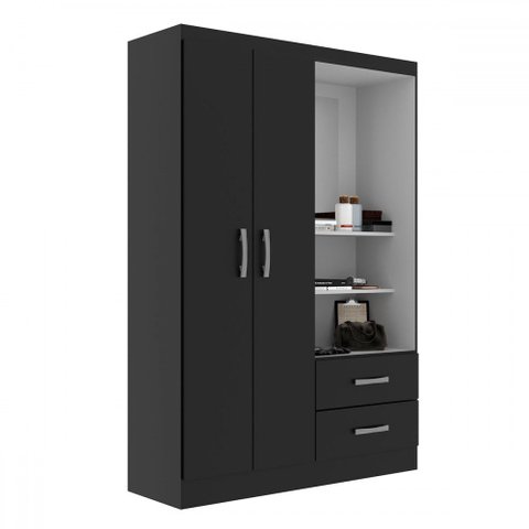 Guarda-roupa Solteiro Capelinha 2 Portas 2 Gavetas com Espelho Black - Evidência Móveis