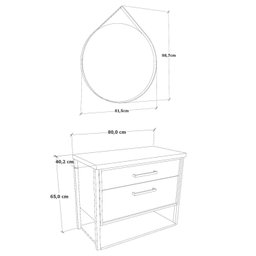 Conjunto para Banheiro Gabinete 80cm 2 Gavetas Isabela com Cuba e Espelheira  - 3