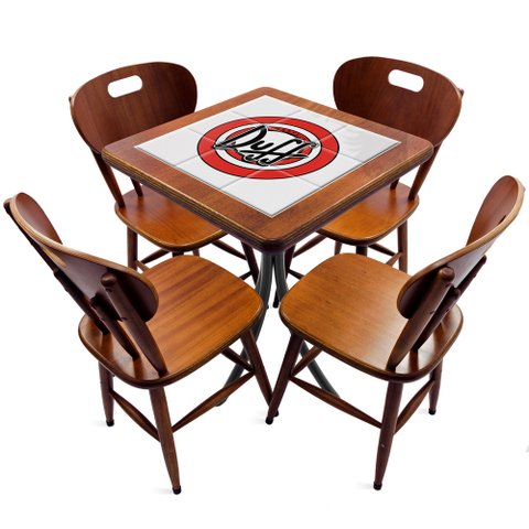 Cj Mesa Madeira Azulejo 60x60cm - Bistrô Fixa 78cm + 4 Cadeiras 43 - Natural - Duff