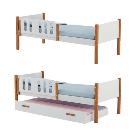 Kit 2 Camas Solteiro Ônix com 1 Cama Auxiliar e 3 Colchões Solteiro - Branco Mel