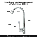 Ver imagem 5 de Torneira Misturador Monocomando Bica Alta para Cozinha