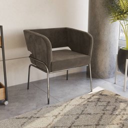 Poltrona Estofada para sala de Estar Veludo Marrom - modelo Urbana - 1