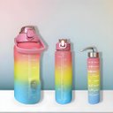 Ver imagem 1 de Garrafa Galão de Água Rosa com Frases Motivacionais 3 em 1 Tie-dye com Alça + Adesivos 2d/3d Cor:ros