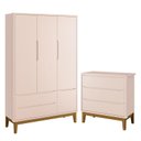 Ver imagem 1 de Jogo de Quarto Infantil Guarda Roupa 3 Portas e Cômoda 3 Gavetas Classic Rosa Fosco com Pés Amadeira