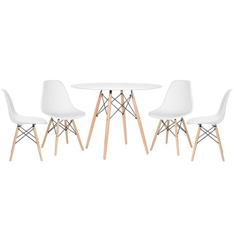 Conjunto Mesa Eiffel 100cm e 4 Cadeiras Polipropileno Eames Dsw La Mobilia: Sala Jantar Branca