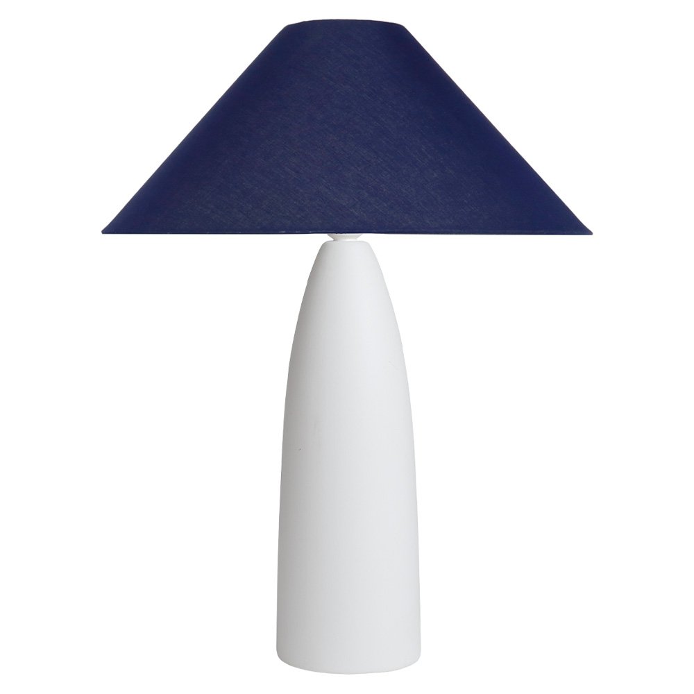 Abajur de Cerâmica com Cúpula em Tecido – Garrafas Branco e Azul Marinho - 1