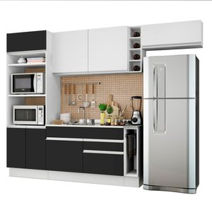 Cozinha Completa Safira com Armário e Balcão Preto Madesa