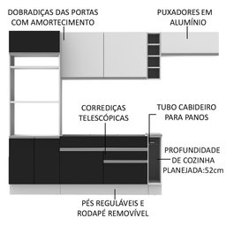 Cozinha Completa Safira com Armário e Balcão Preto Madesa - 4