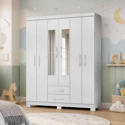 Guarda Roupa Infantil Encanto com Espelho 6 Portas 2 Gavetas