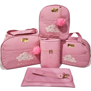 Bolsa maternidade bebê kit 5 peças nuvem Rosa impermeável