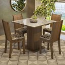 Ver imagem 1 de Conjunto Sala de Jantar Mesa Tampo de Vidro 4 Cadeiras Rustic/crema/bege Marrom Perla Madesa