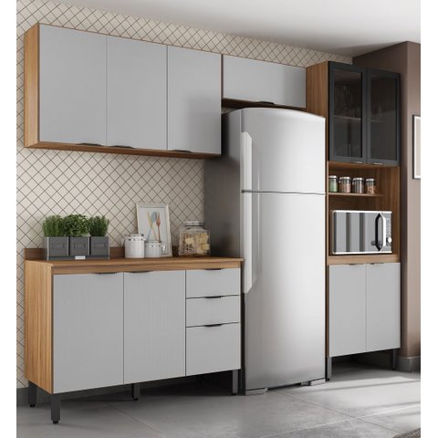 Cozinha Firenze 5 Peças C/ Paneleira 2 Pts de Vidro Fumê - Amêndola Touch/ Nude Prime Demóbile