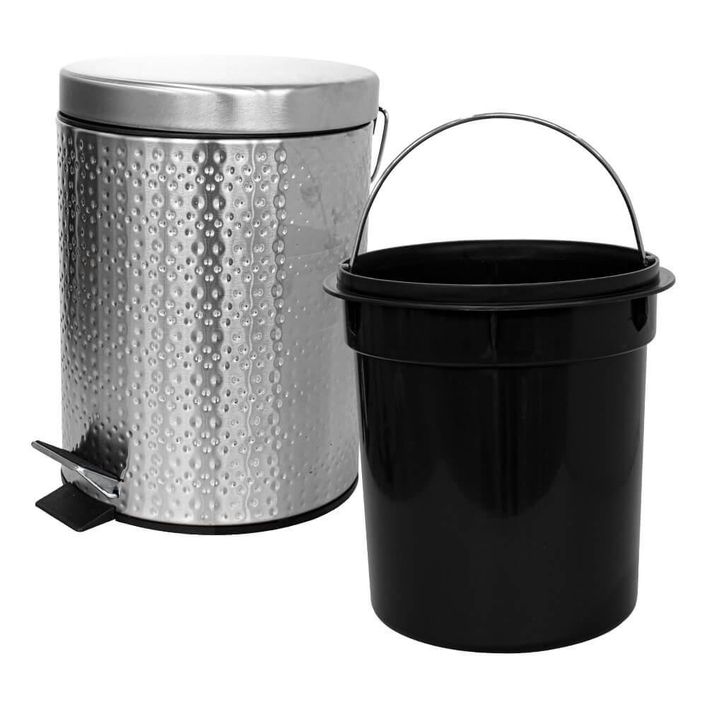 Lixeira para Banheiro e Cozinha de Inox Escovada Martelada 5 Litros - Casambiente - 4