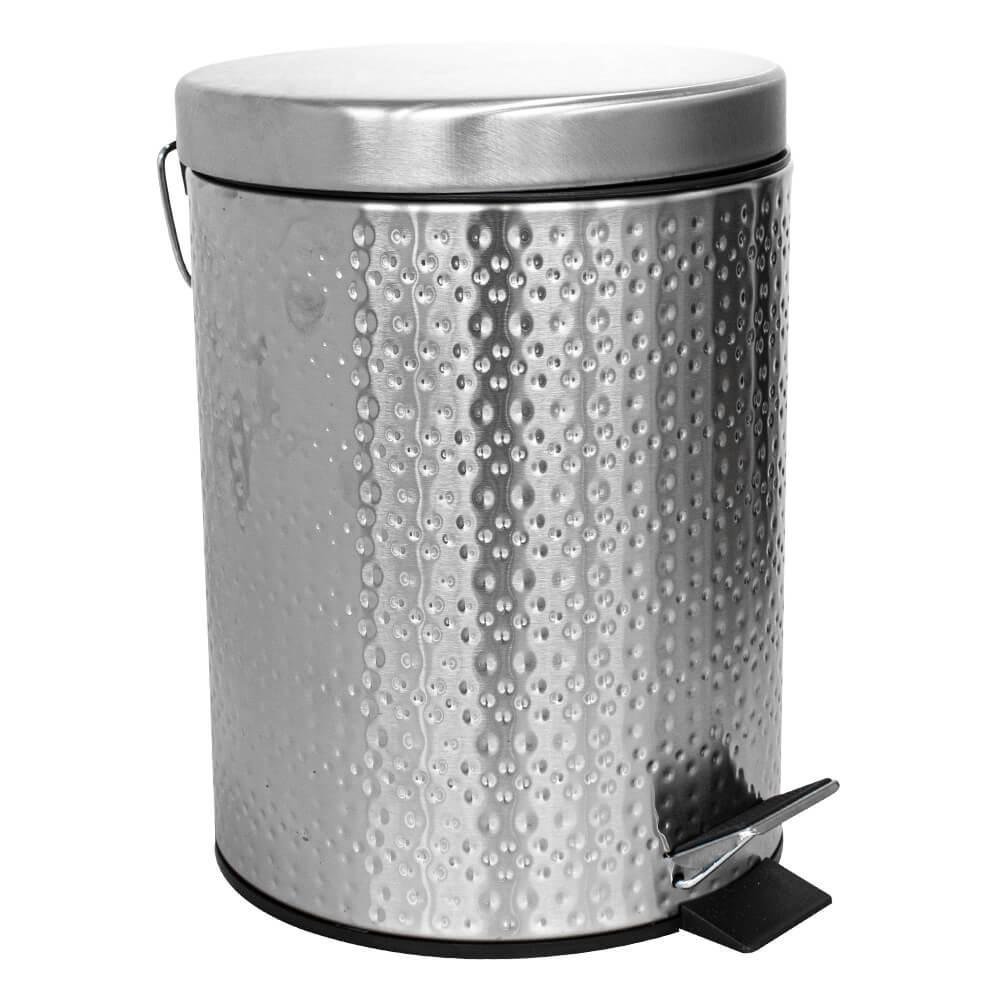 Lixeira para Banheiro e Cozinha de Inox Escovada Martelada 5 Litros - Casambiente - 2