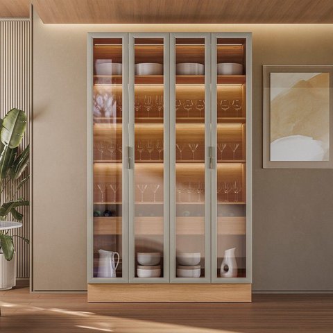 Cristaleira 4 Portas 2 Gavetas com Led Allure