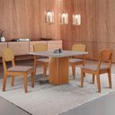 Ver imagem 1 de Mesa de Jantar Eloise 90cm Tampo Mdf 4 Cadeiras Moderna Linho Capuccino/nat/off/serig. Off