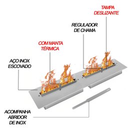 Lareira Ecológica Embutir 80cm de Abertura da Chama Saro Cinza - 4