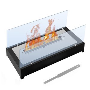 Lareira Ecológica Completa Armação de Metal com Vidro 45cm Saro Preto