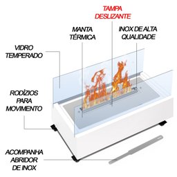 Lareira Ecológica Completa Nicho de Madeira com Vidros e Rodízios 45cm Saro Branco - 3