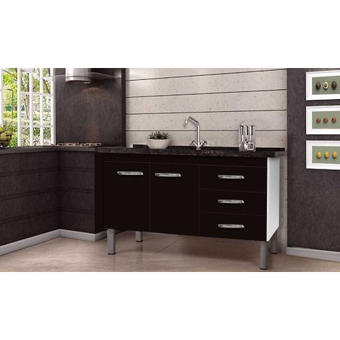Armario Cozinha 114cm Euro Preto Fimap