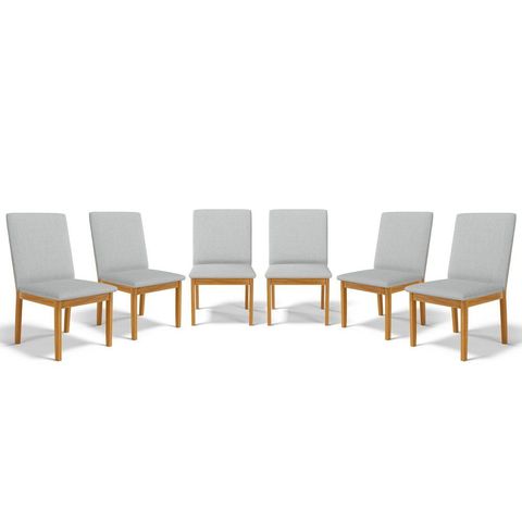 Kit com 6 Cadeiras Daniela Madeira Maciça Estofada para Mesa de Jantar Detalhe de Madeira Nas Costas