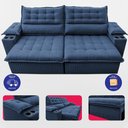 Ver imagem 5 de Sofá Retrátil e Reclinável 2,60m Molas Ensacadas Dream Velusoft Azul Cama Inbox