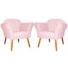 Kit 02 Poltronas Decorativa Marcela Pés Palito Suede Rosa Bebê - DS Estofados - 1