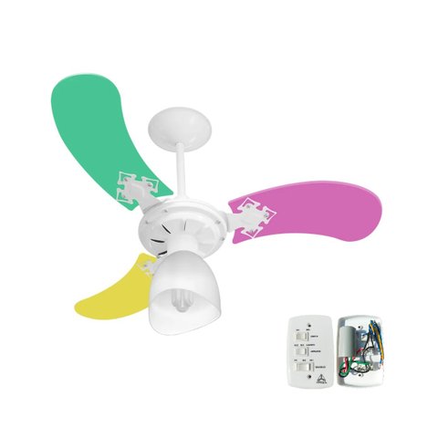 Ventilador Teto Super Baby Colors 3 Pás Mdf Branco/feminino 110v Venti-delta