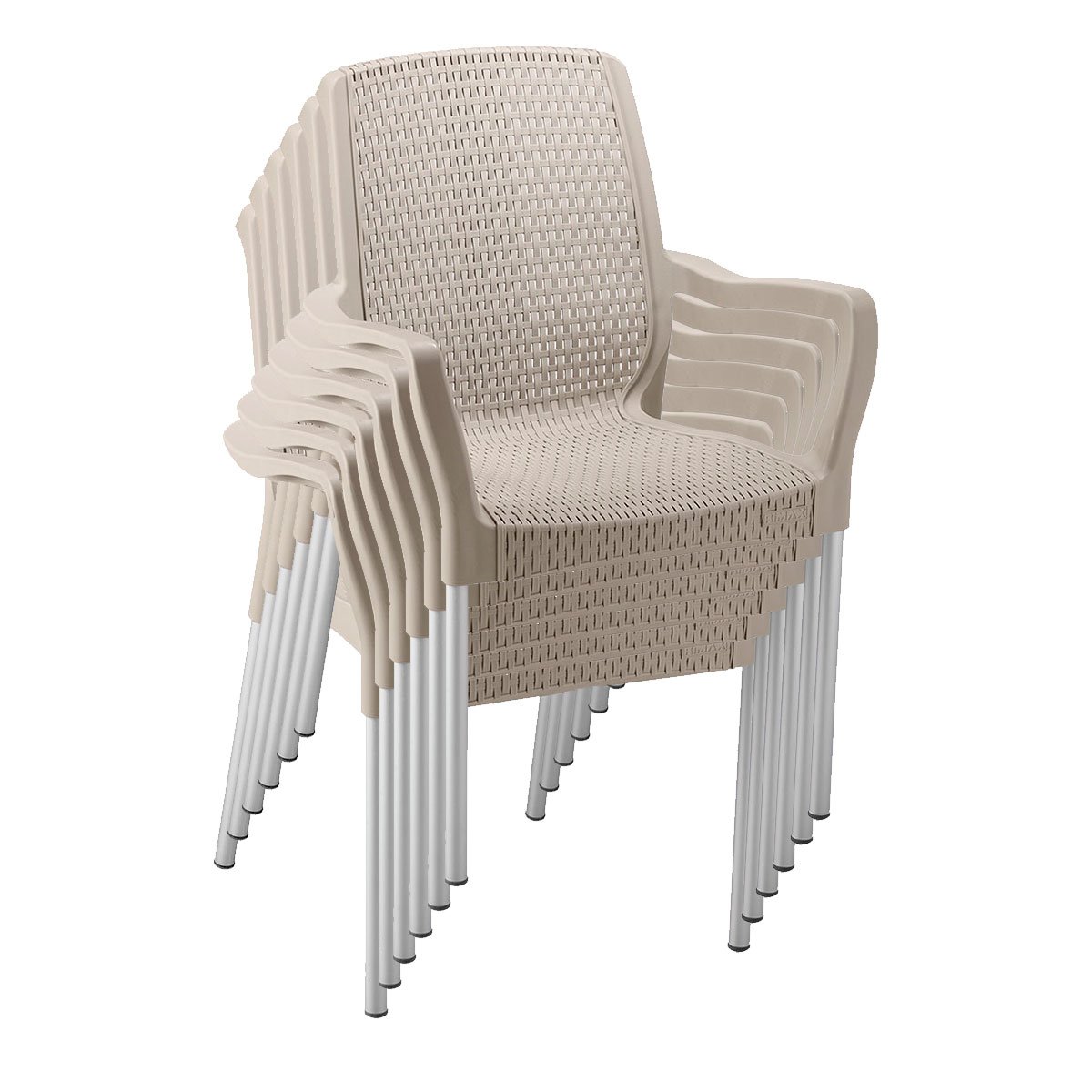 Conjunto 06 Cadeiras Plástica com Braços Shia Rimax - Bege - 1