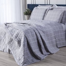 Jogo de Lençol Cama Solteiro 3 Peças Algodão 160 Fios Grid Cinza - 1
