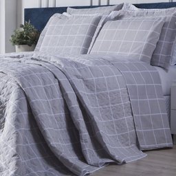 Jogo de Lençol Cama Solteiro 3 Peças Algodão 160 Fios Grid Cinza - 2