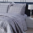 Ver imagem 3 de Jogo de Lençol Cama Solteiro 3 Peças Algodão 160 Fios Grid Cinza