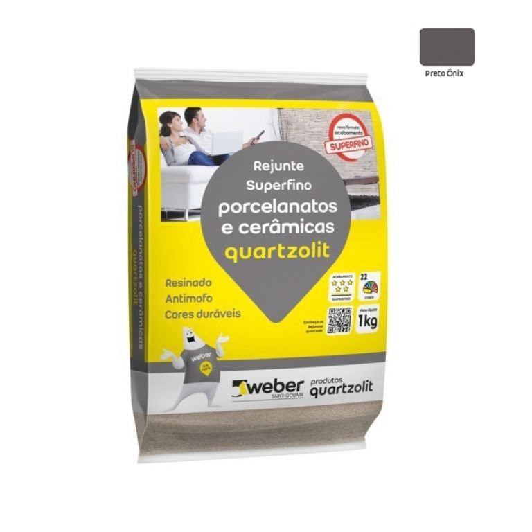 Rejunte Superfino Para Porcelanatos Quartzolit 1kg - PRETO ONIX - 1