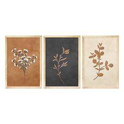 Kit 3 Quadros Decorativos Ramos Plantas Delicado Outono Decoração Sala Quarto com Moldura - 2