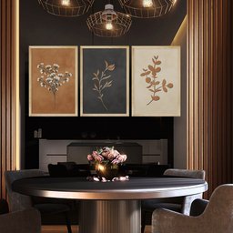 Kit 3 Quadros Decorativos Ramos Plantas Delicado Outono Decoração Sala Quarto com Moldura - 3