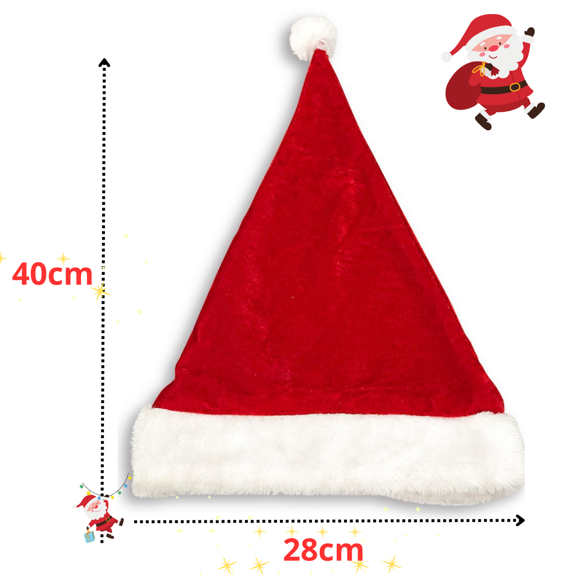 Gorro Papai Noel de Veludo Vermelho 40cm Touca de Natal - 2