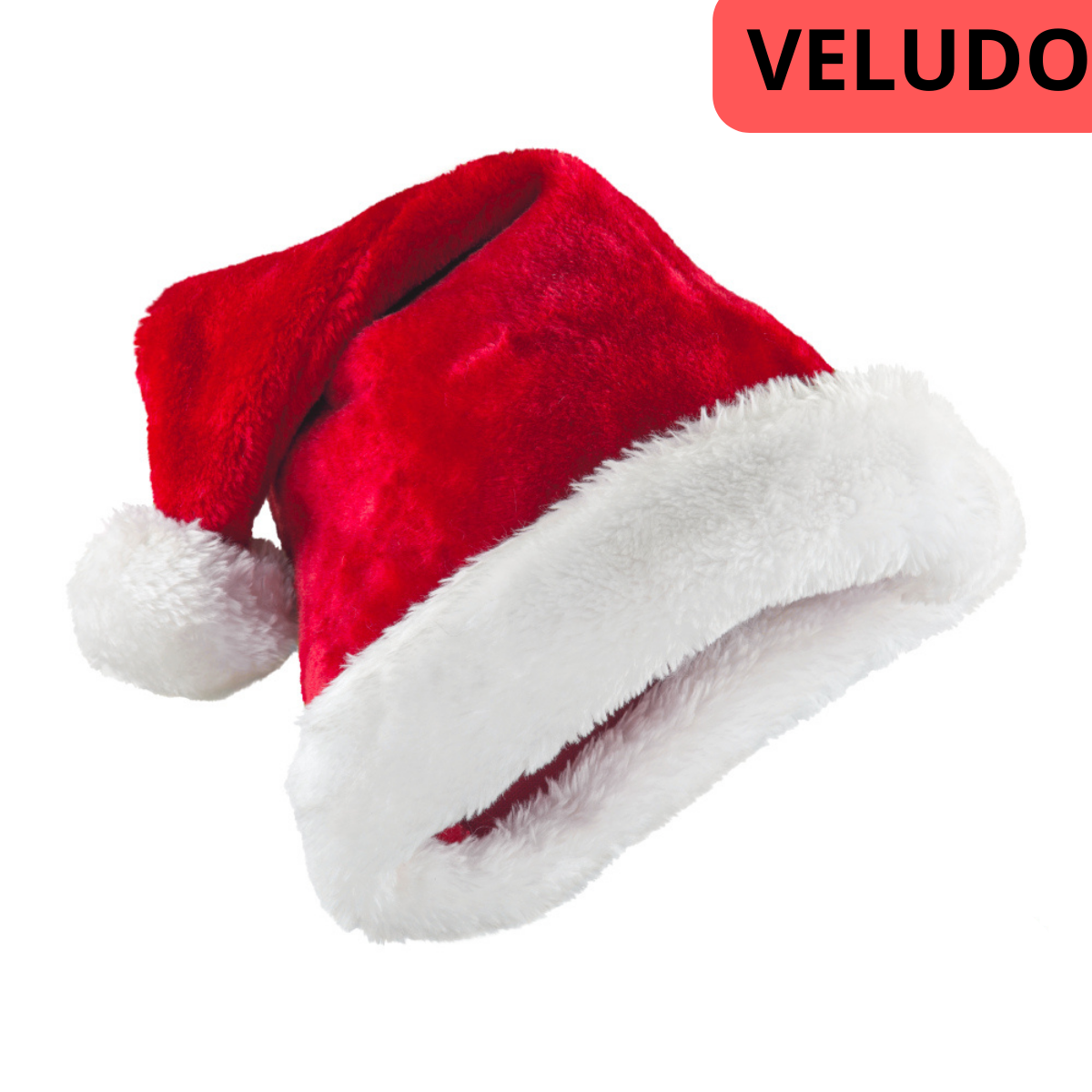 Gorro Papai Noel de Veludo Vermelho 40cm Touca de Natal - 1