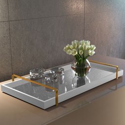 Bandeja Decorativa Espelhada Alça Dourada Larflex Branca - 1