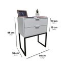 Ver imagem 2 de Mesa de Cabeceira Off White 50cm Eco Industrial 2 Gavetas Quarto Base Metal Preta Puxador Prata