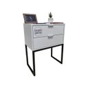 Ver imagem 1 de Mesa de Cabeceira Off White 50cm Eco Industrial 2 Gavetas Quarto Base Metal Preta Puxador Prata