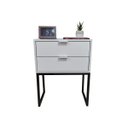 Ver imagem 5 de Mesa de Cabeceira Off White 50cm Eco Industrial 2 Gavetas Quarto Base Metal Preta Puxador Prata