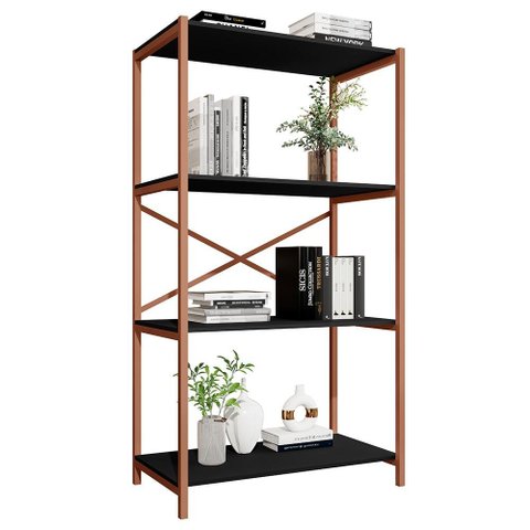Estante Livreiro Steel 90cm Estilo Industrial com Pés em Aço Cobre/preto