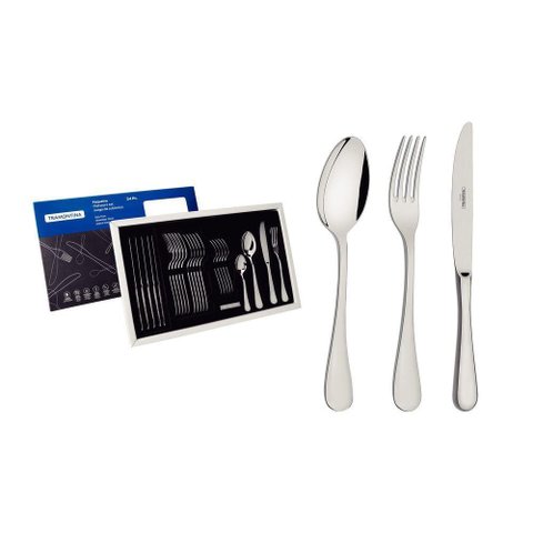 Faqueiro Classic em Aço Inox com Facas de Mesa Forjadas Acabamento Brilho 24 Peças