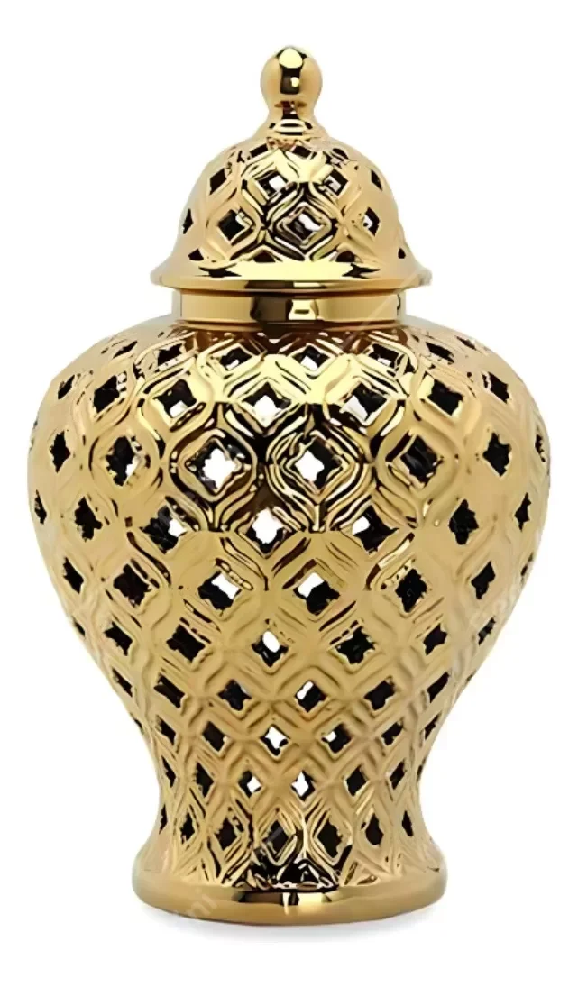 Vaso Dourado Decorativo Porcelana Chinesa 33x20