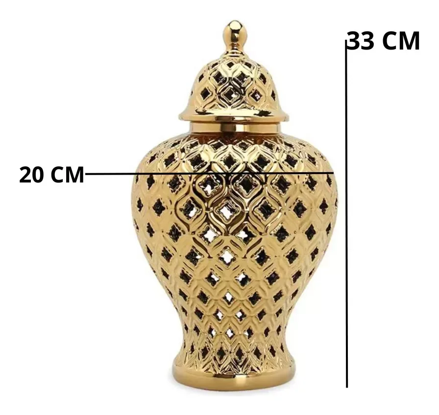 Vaso Dourado Decorativo Porcelana Chinesa 33x20 - 5