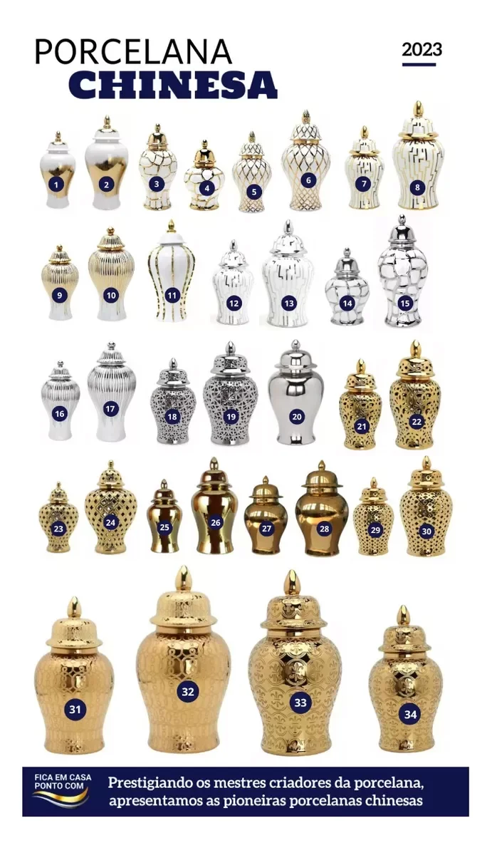 Vaso Dourado Decorativo Porcelana Chinesa 33x20 - 6